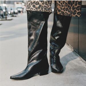 J Peterman black high low heeled riding boot vintage size 6.5